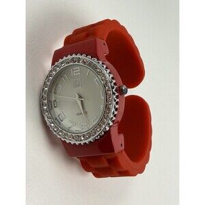 Time Women’s Red Wrap Band Rhinestone Bezel Quartz Watch 33.8mm Fresh Battery